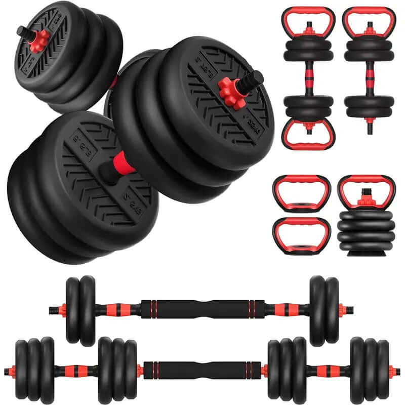 Unisex Adjustable Weights Multi-Use Set - 20/30/40/60/80Lbs 4-In-1 Convertible to Barbell/Kettlebell/Push-Up Stand for Home Gym Training