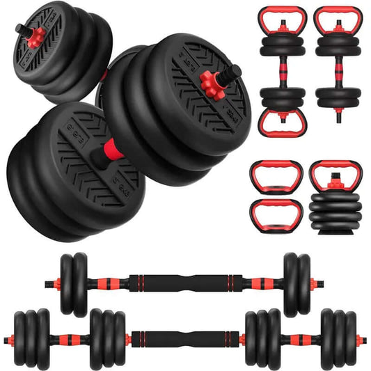 Unisex Adjustable Weights Multi-Use Set - 20/30/40/60/80Lbs 4-In-1 Convertible to Barbell/Kettlebell/Push-Up Stand for Home Gym Training