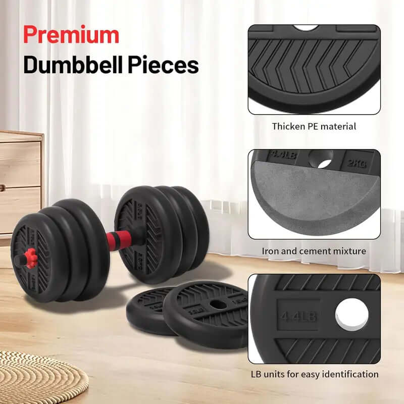 Unisex Adjustable Weights Multi-Use Set - 20/30/40/60/80Lbs 4-In-1 Convertible to Barbell/Kettlebell/Push-Up Stand for Home Gym Training